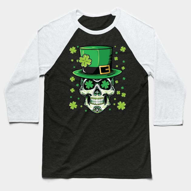 Sugar Skull Saint Patrick's Day Baseball T-Shirt by Pennelli Studio